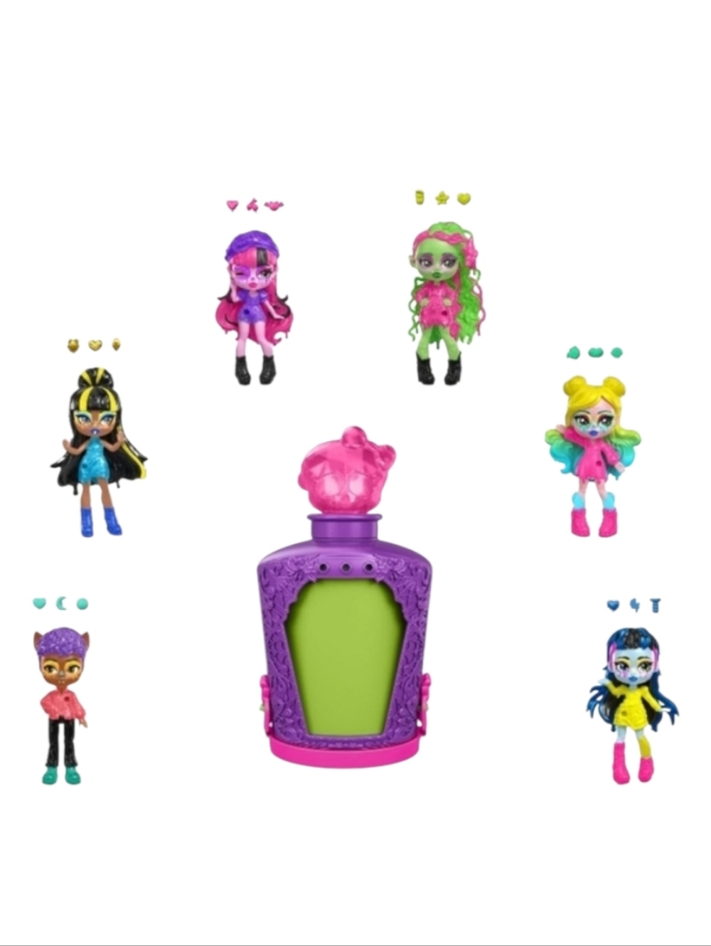 🧋♡Monster High Potions Mini Dolls, Surprise Character Figures with Water Reveal